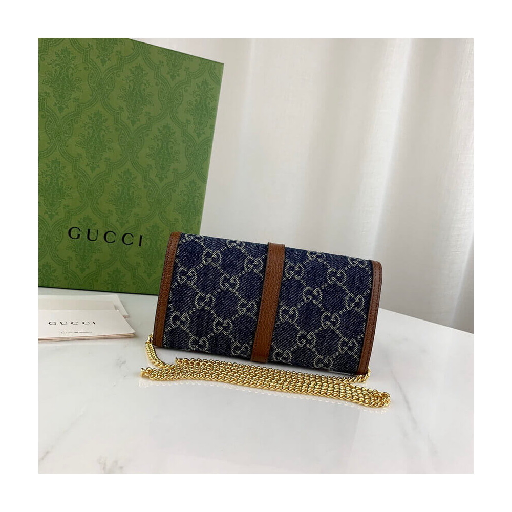 Gucci Jackie 1961 Chain Wallet 652681 in Blue Denim