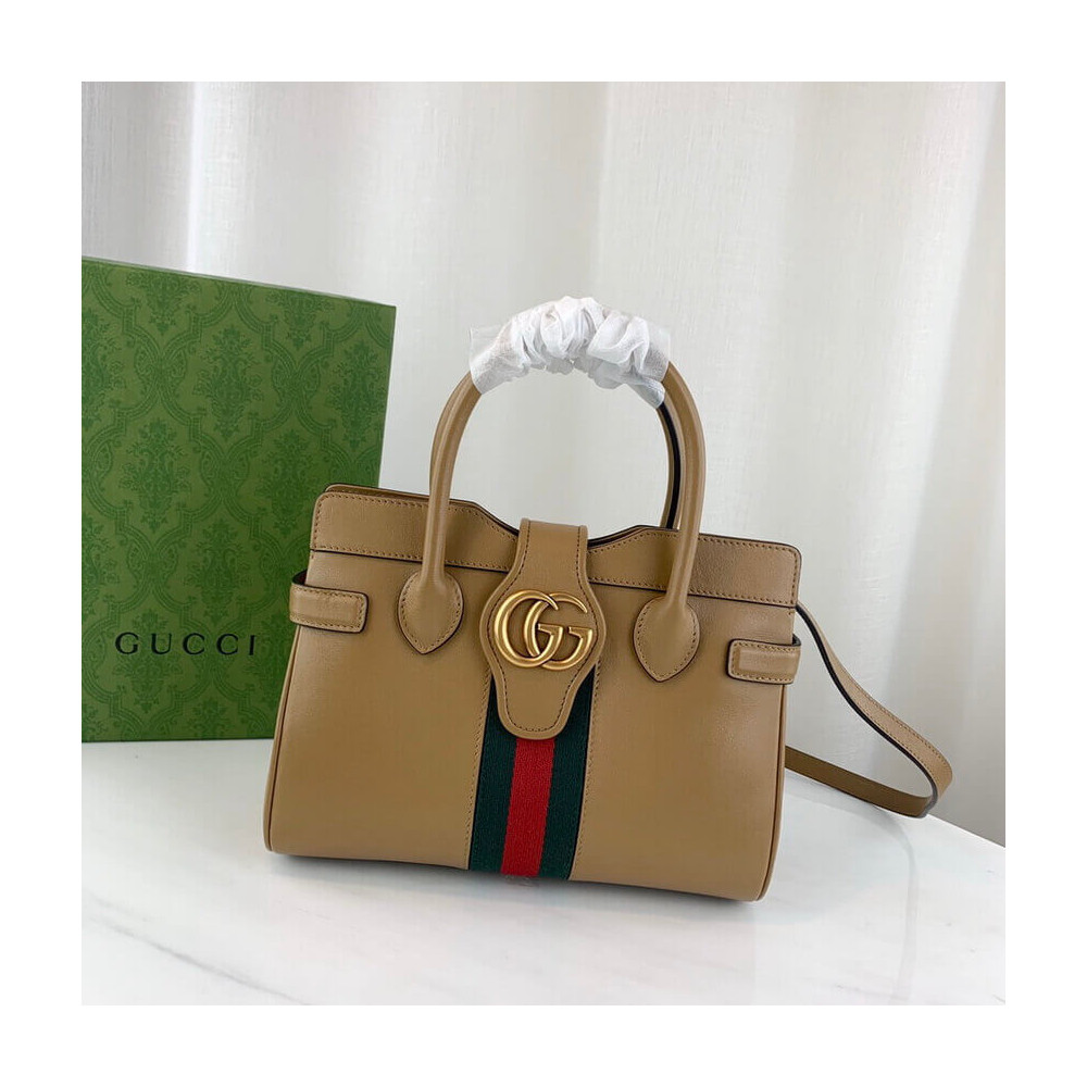 Gucci Small Top Handle Bag with Double G in Brown Leather 658450