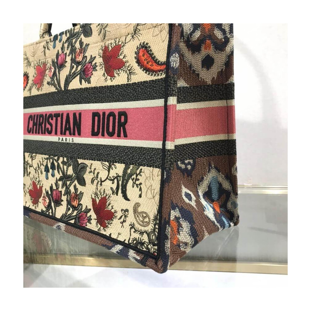 Christian Dior Small Book Tote Broderie Flowers Multicolore M1296