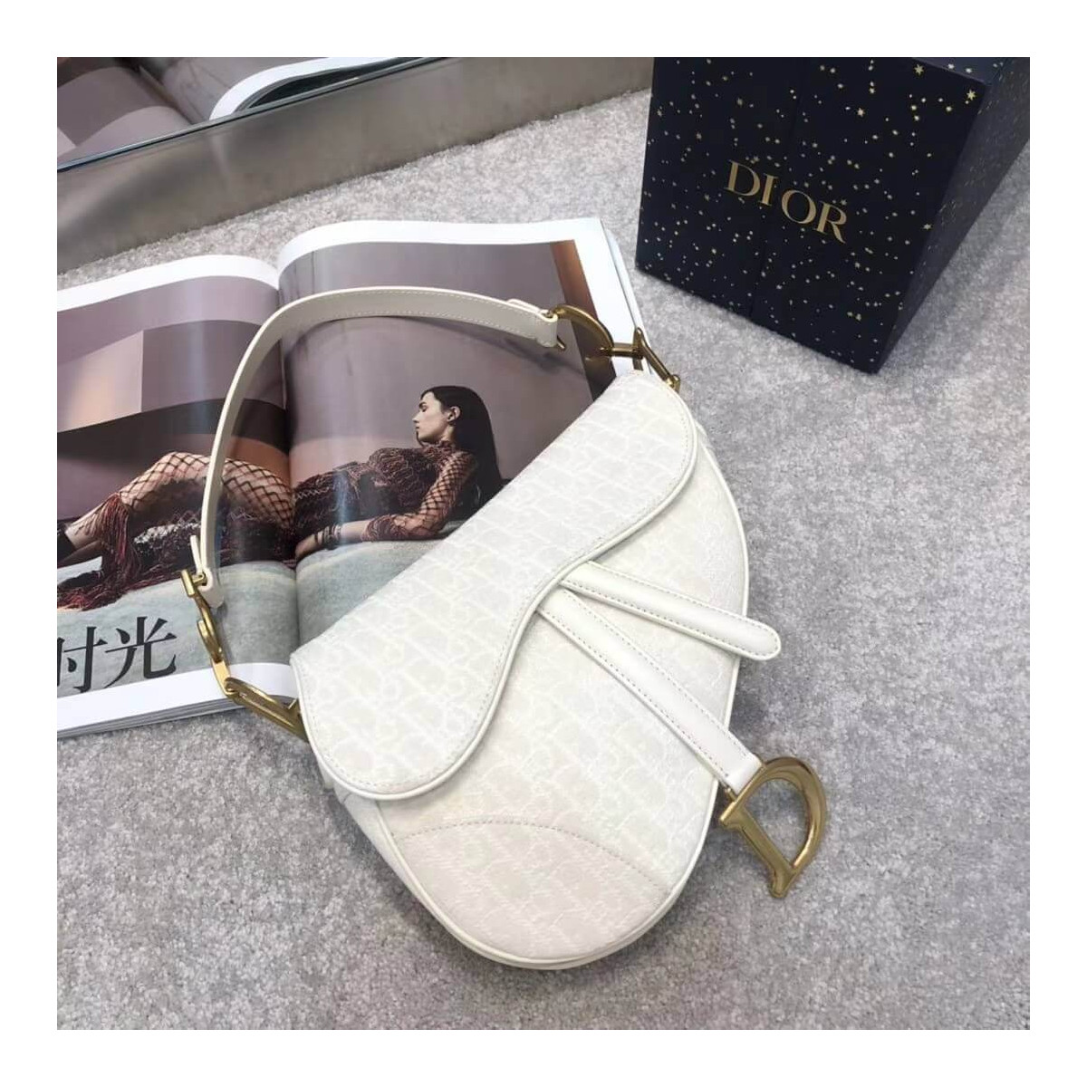 Christian Dior Saddle Bag Ecru Ultramatte Calfskin M0446