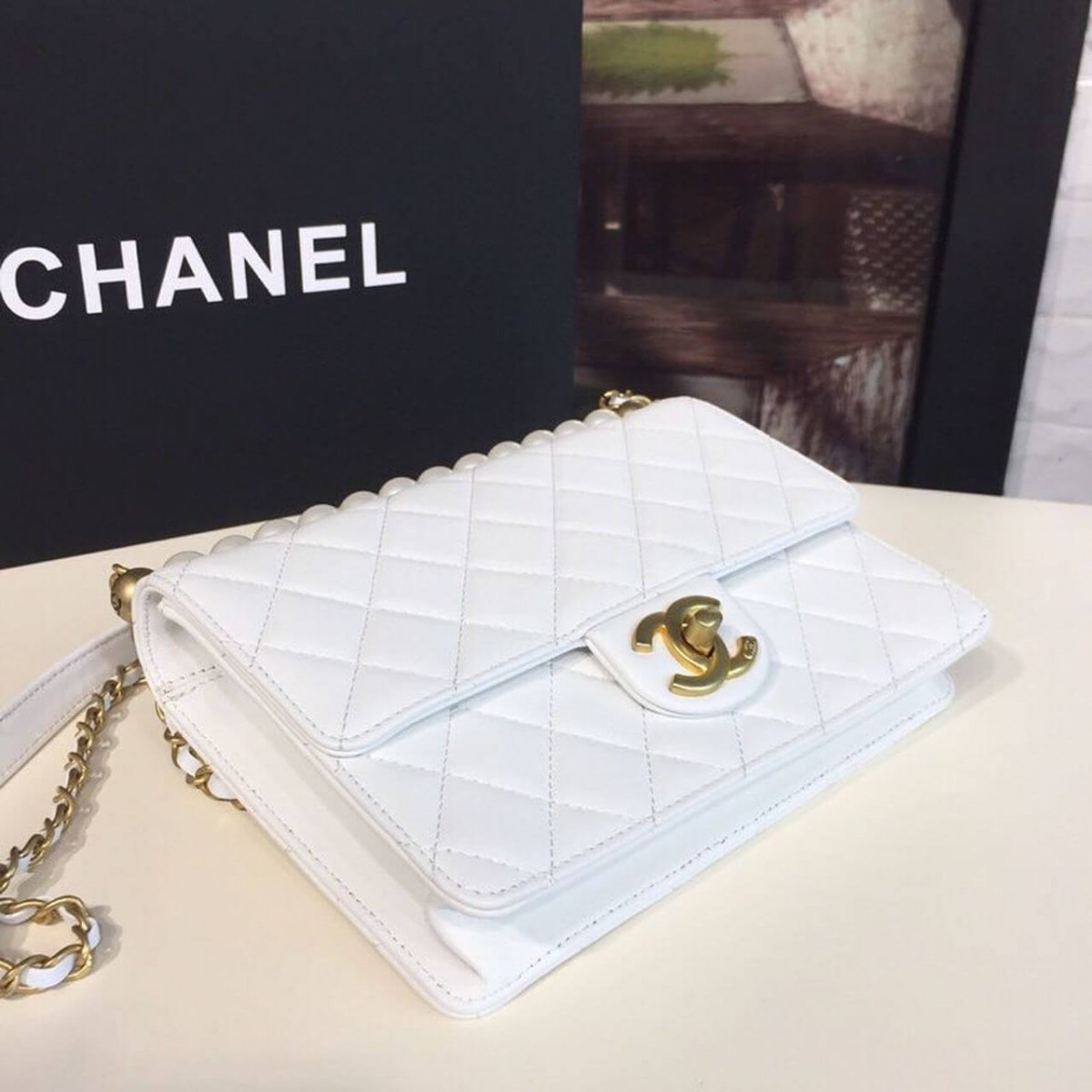 Chanel Pearl Chain Flap Bag  AS0585