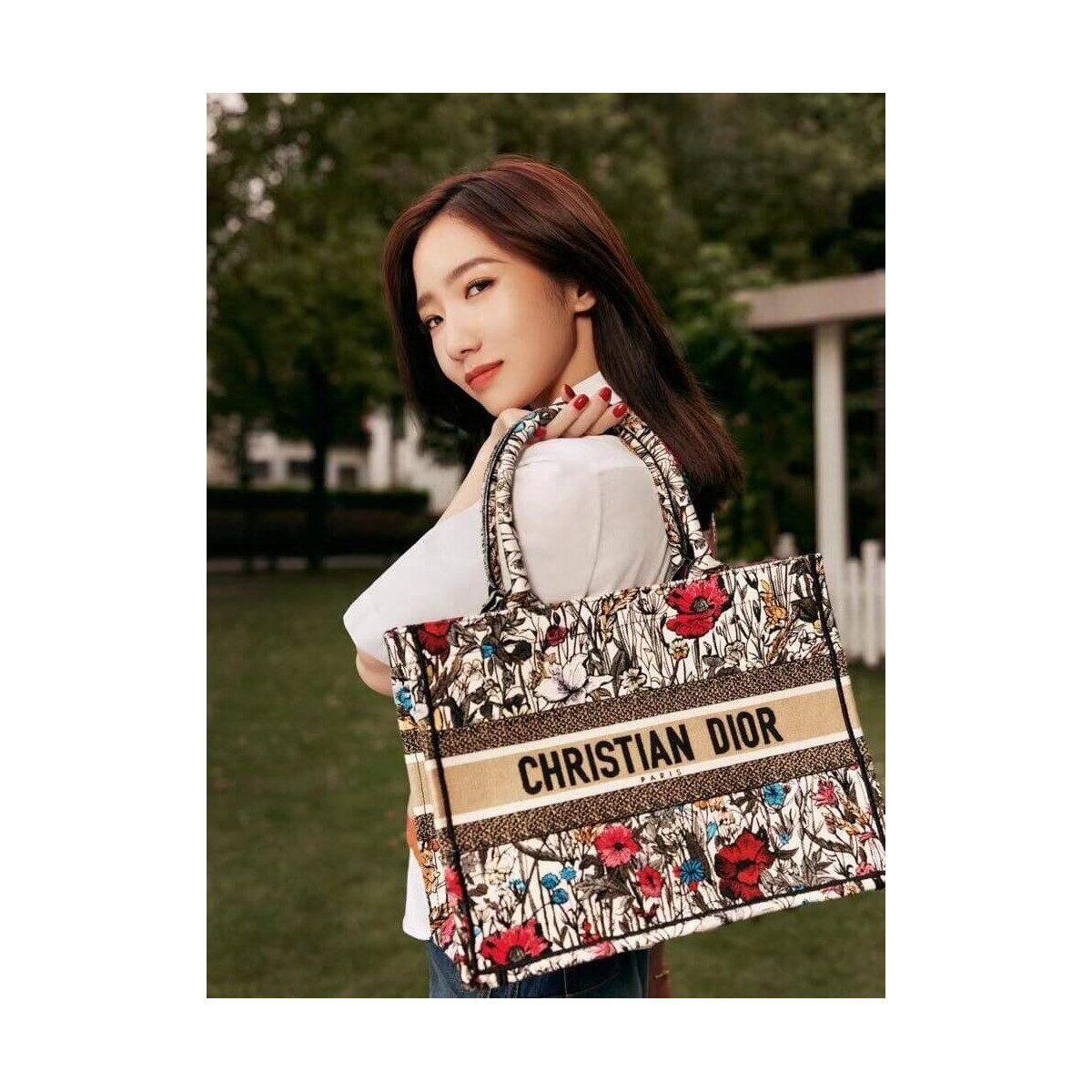 Dior Small Book Tote Multicolor Mille Fleurs Embroidery M1296