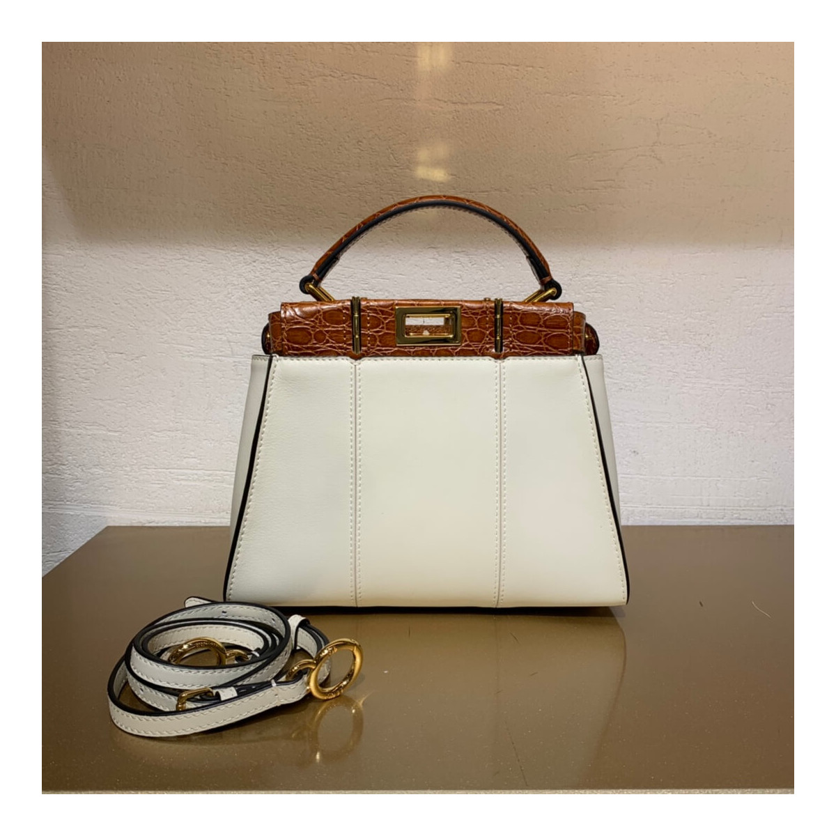 Fendi Peekaboo Iconic Mini Leather Bag 8BN244 White