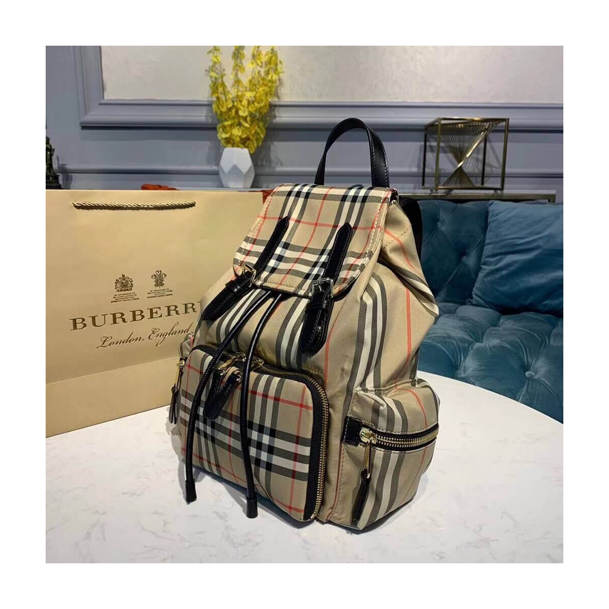 Burberry The Medium Rucksack in Icon Stripe Nylon 80151461