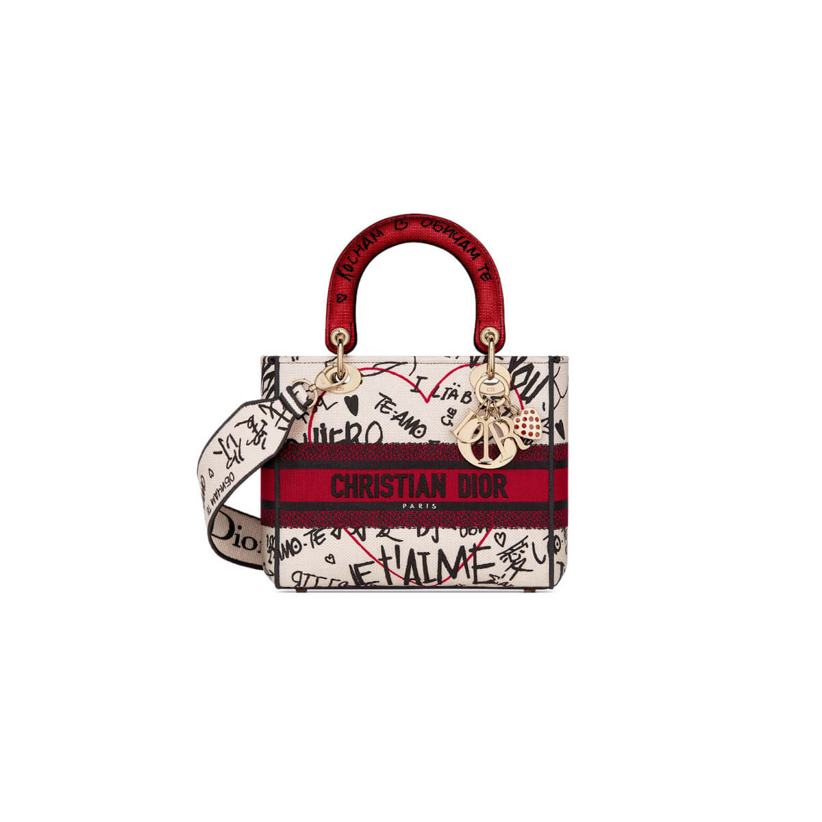 Dior Medium Lady D-Lite Dioramour Bag Latte Multicolor Dioramour Graffiti Embroidery M0565