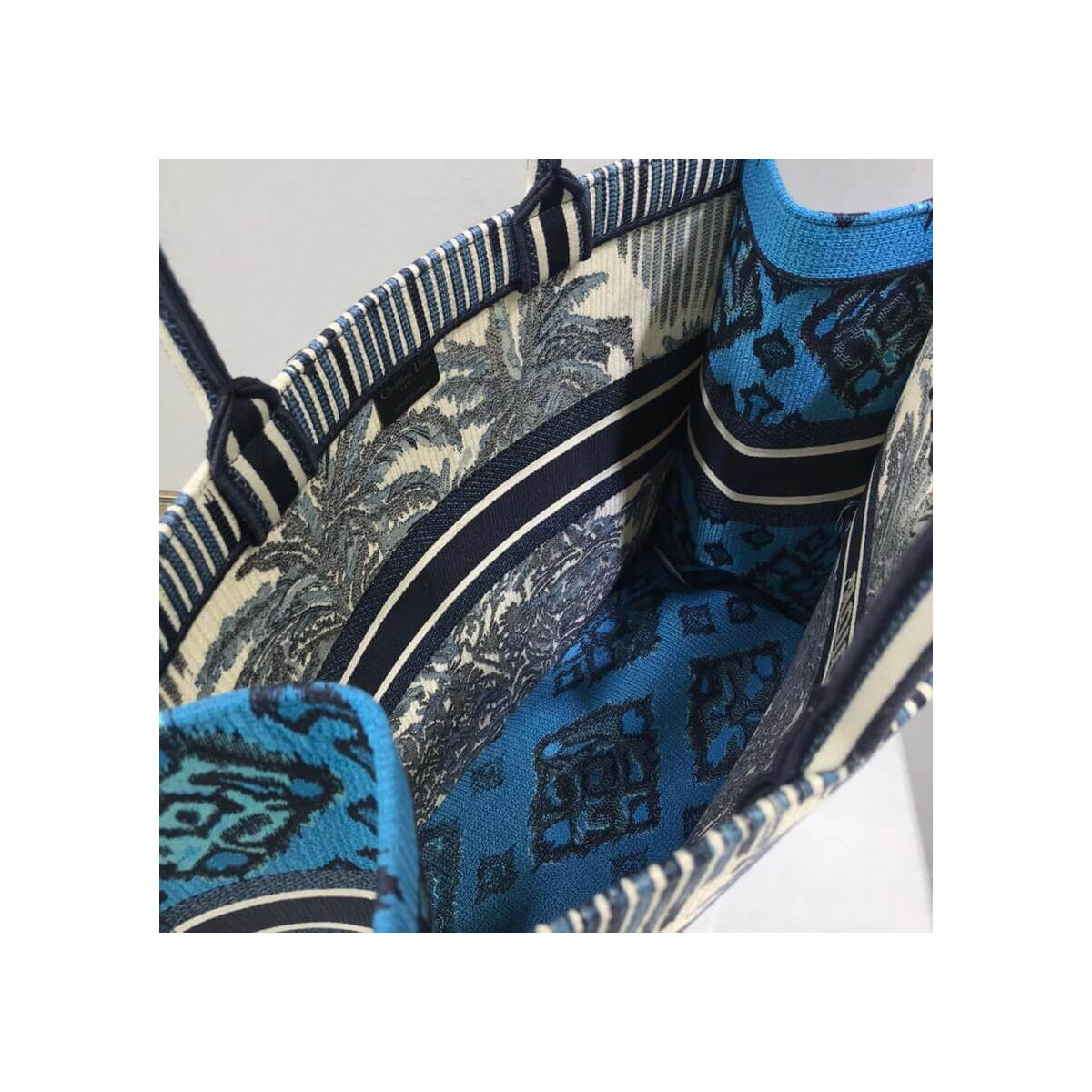 Dior Book Tote in Blue Palms Embroidery M1286