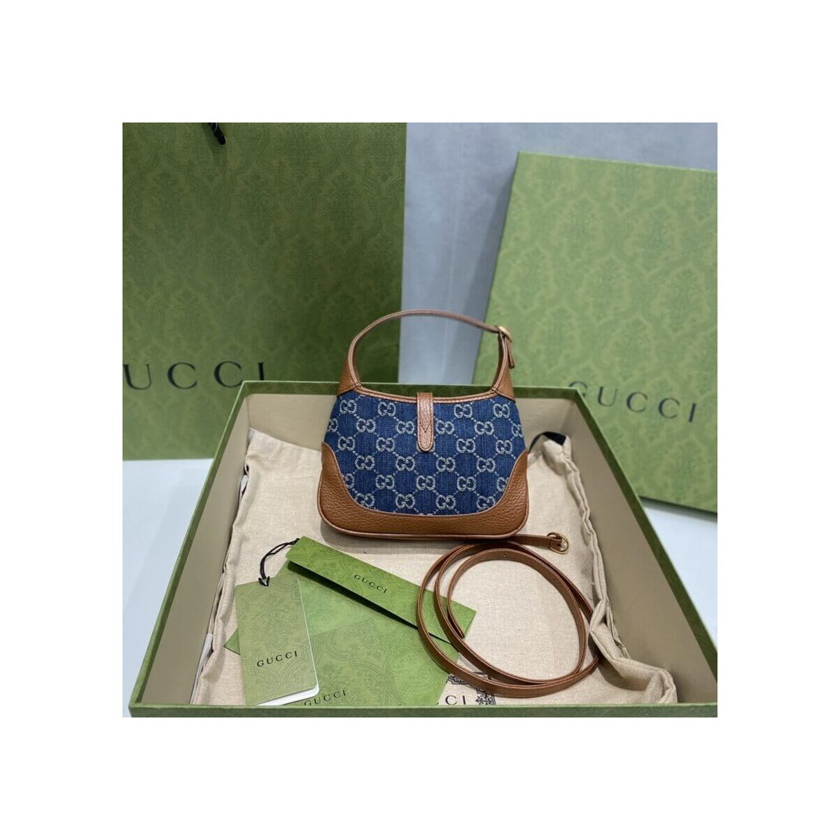 Gucci Denim Jackie 1961 Mini Shoulder Bag 637092