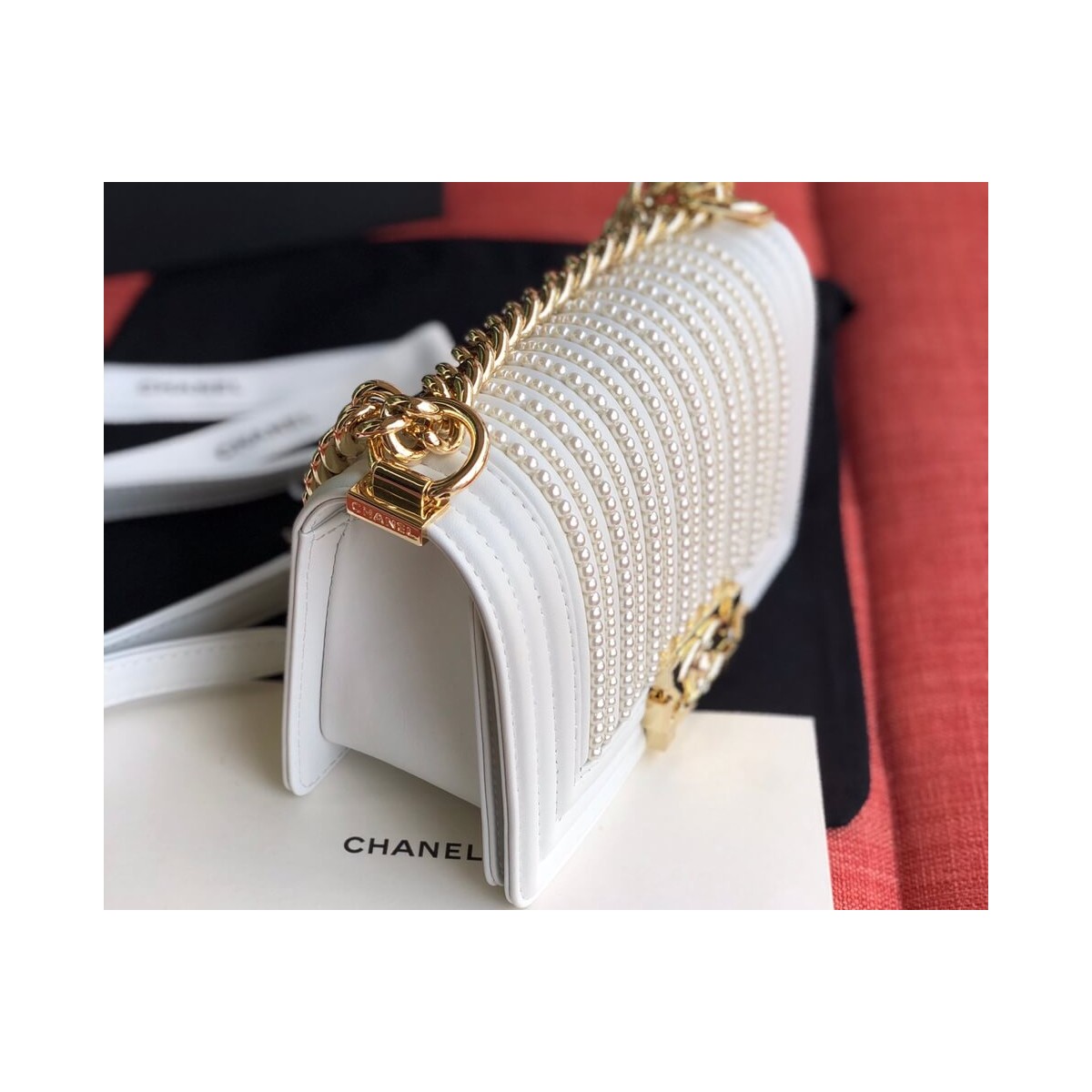 Chanel Imitation Pearls Small Boy Chanel Handbag A67085