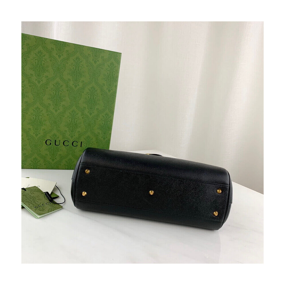 Gucci Small Top Handle Bag with Double G in Black Leather 658450