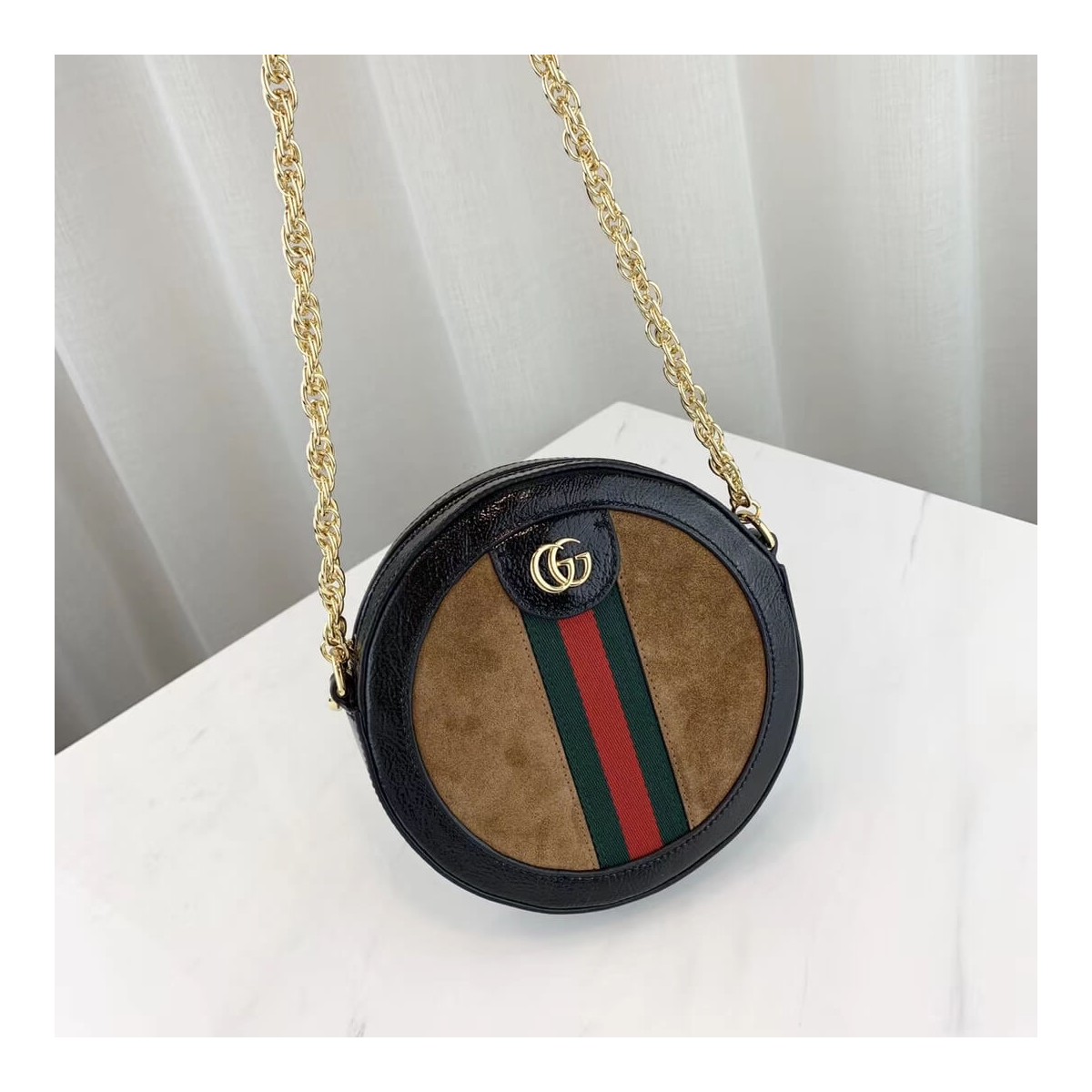 Gucci Suede Ophidia Mini Round Shoulder Bag 550618