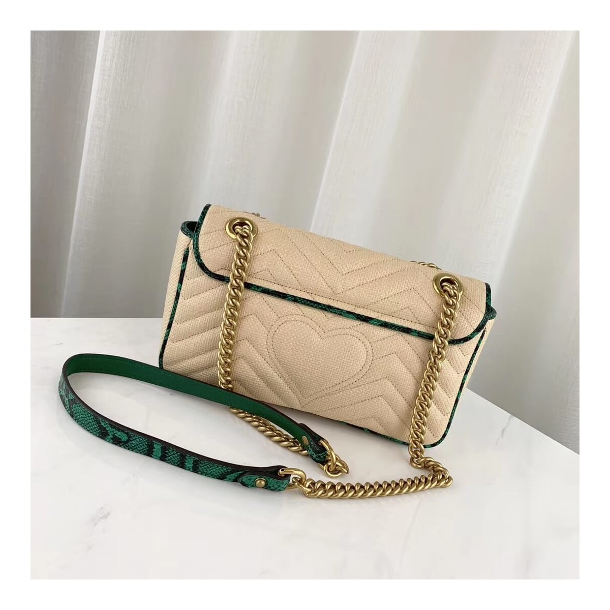 Gucci Online Exclusive GG Marmont Raffia Small Shoulder Bag 443497