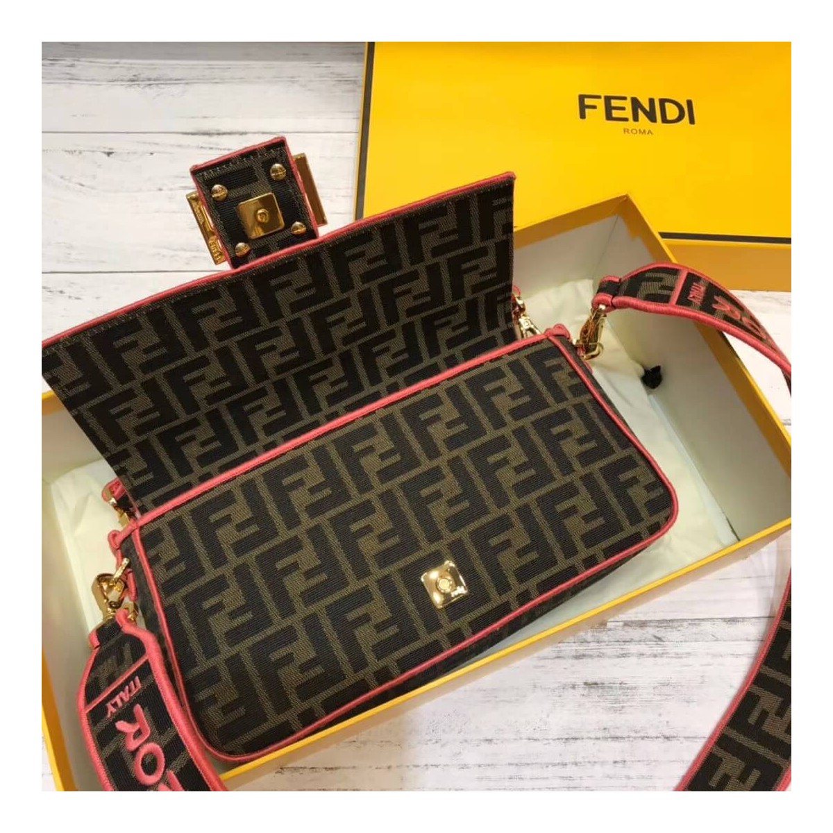 Fendi Roma Amor Fabric Baguette Bag 8BR600