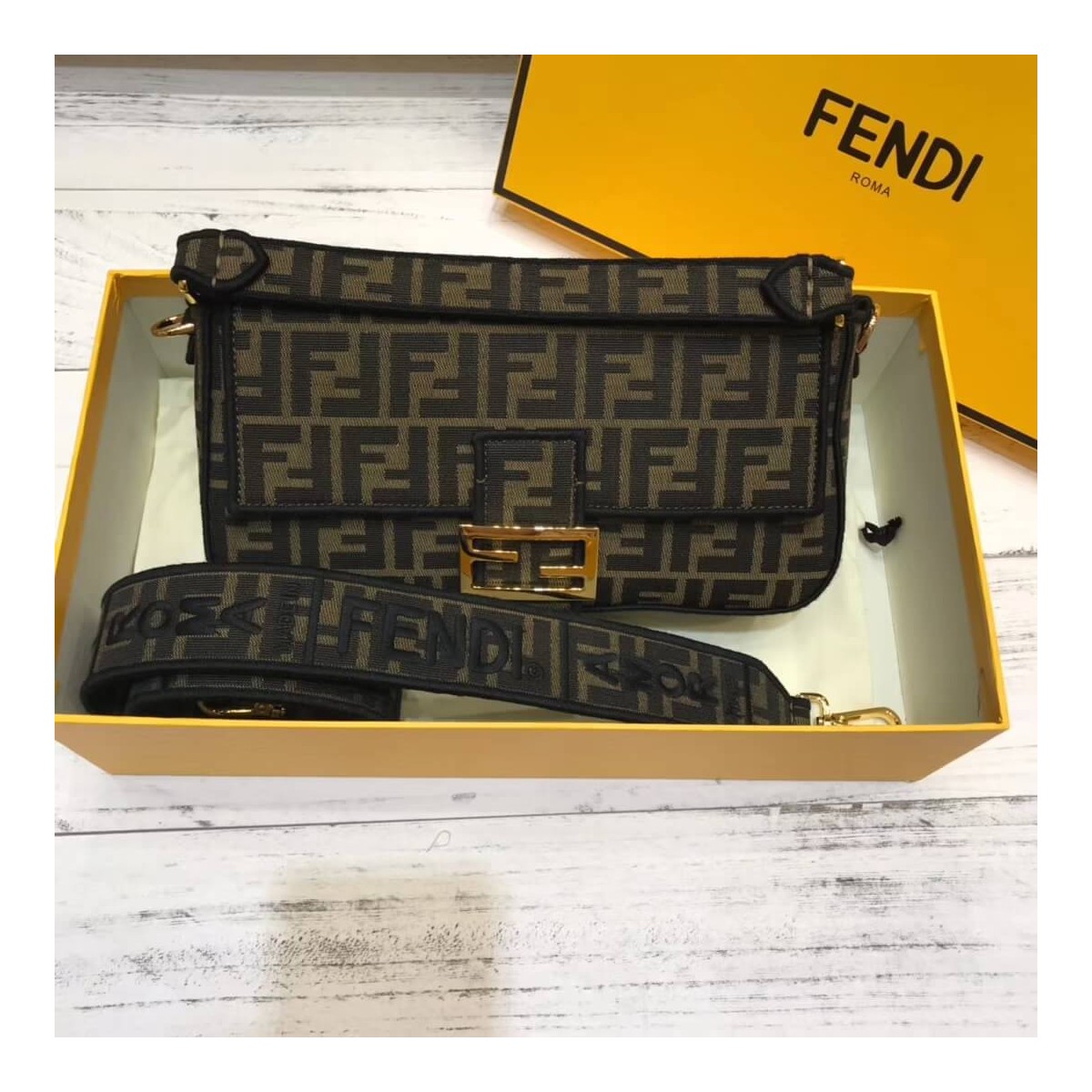 Fendi Brown Fabric Baguette Bag 8BR600