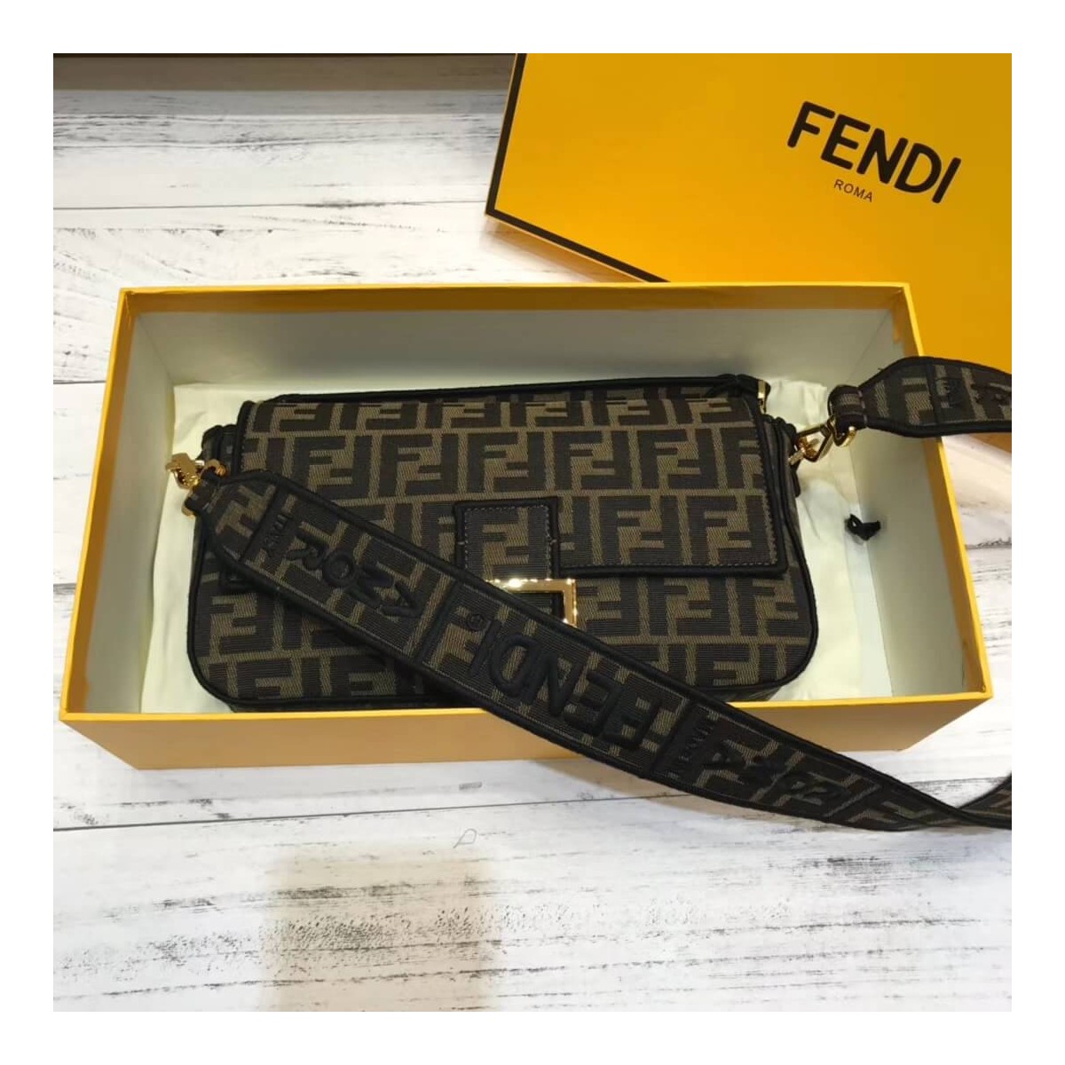 Fendi Brown Fabric Baguette Bag 8BR600