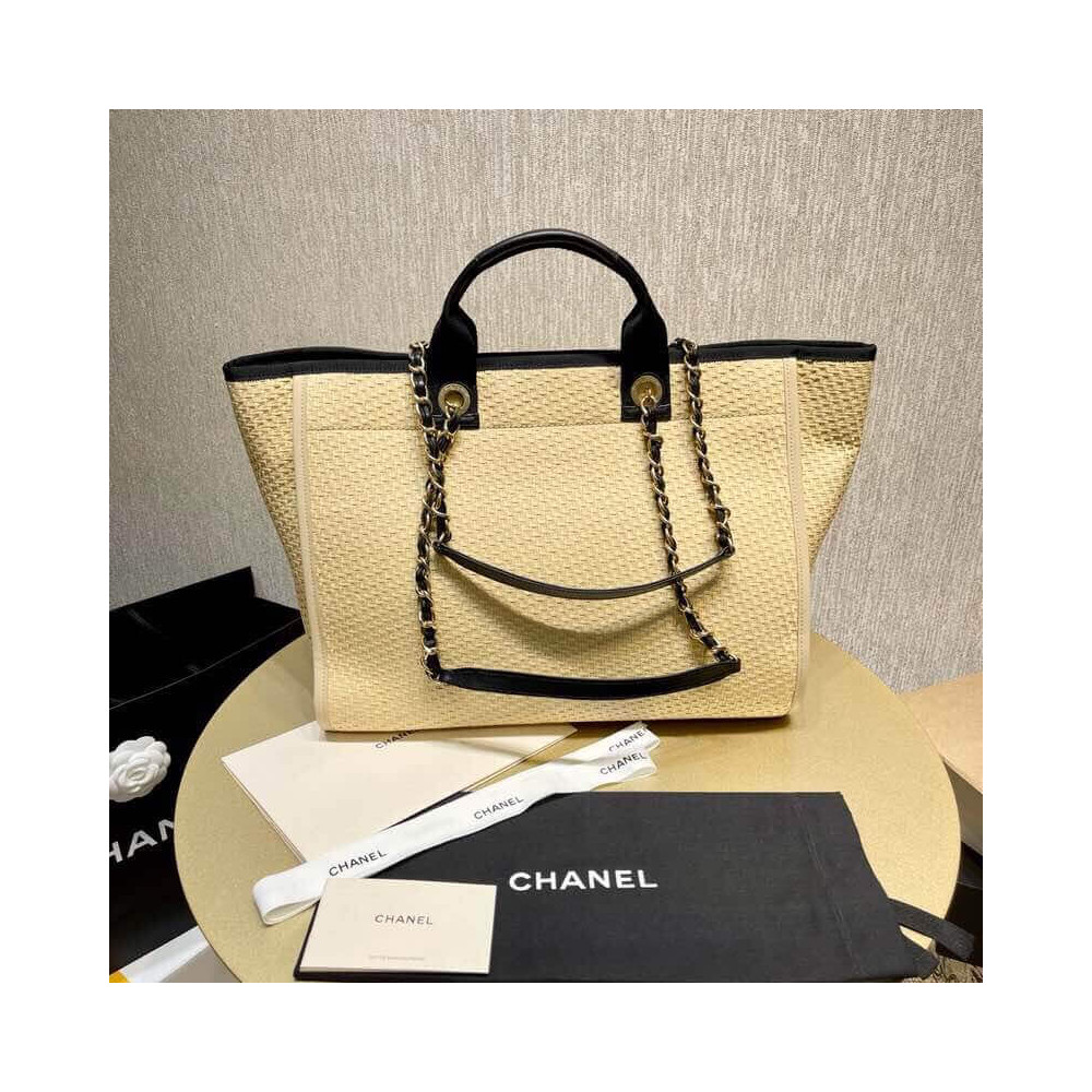 Chanel 21S Deauville Woven Chain Leather Large Shopping Bag A66941