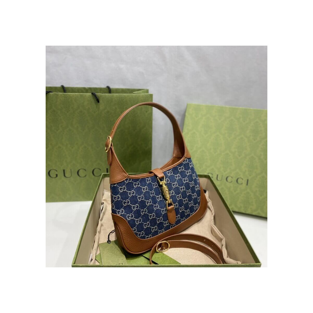 Gucci Denim Jackie 1961 Small Shoulder Bag 636706