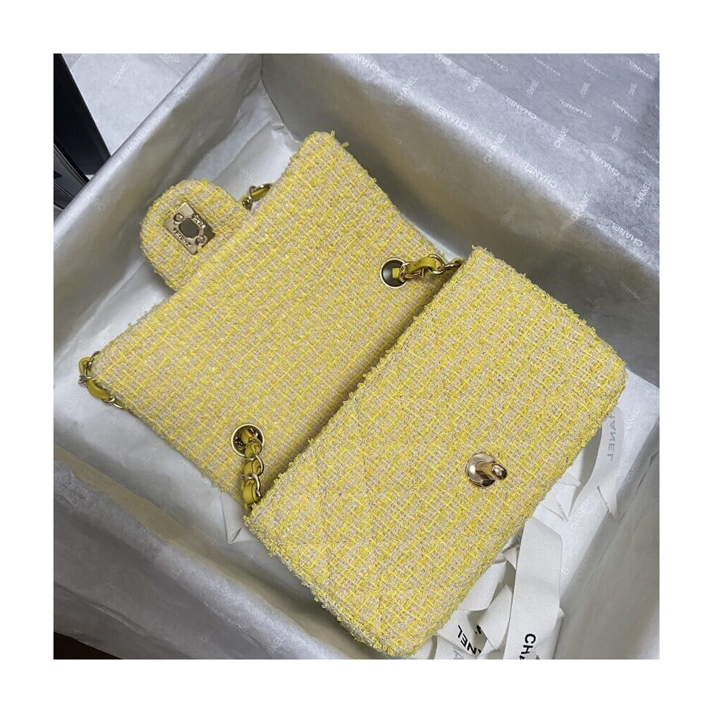 Chanel 20cm Classic Flap Bag in Yellow Tweed 1116