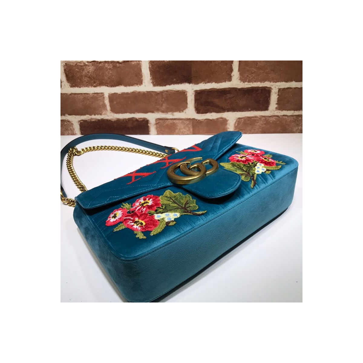 Gucci XXV Anniversary Teal Velvet Shoulder Bag 443496