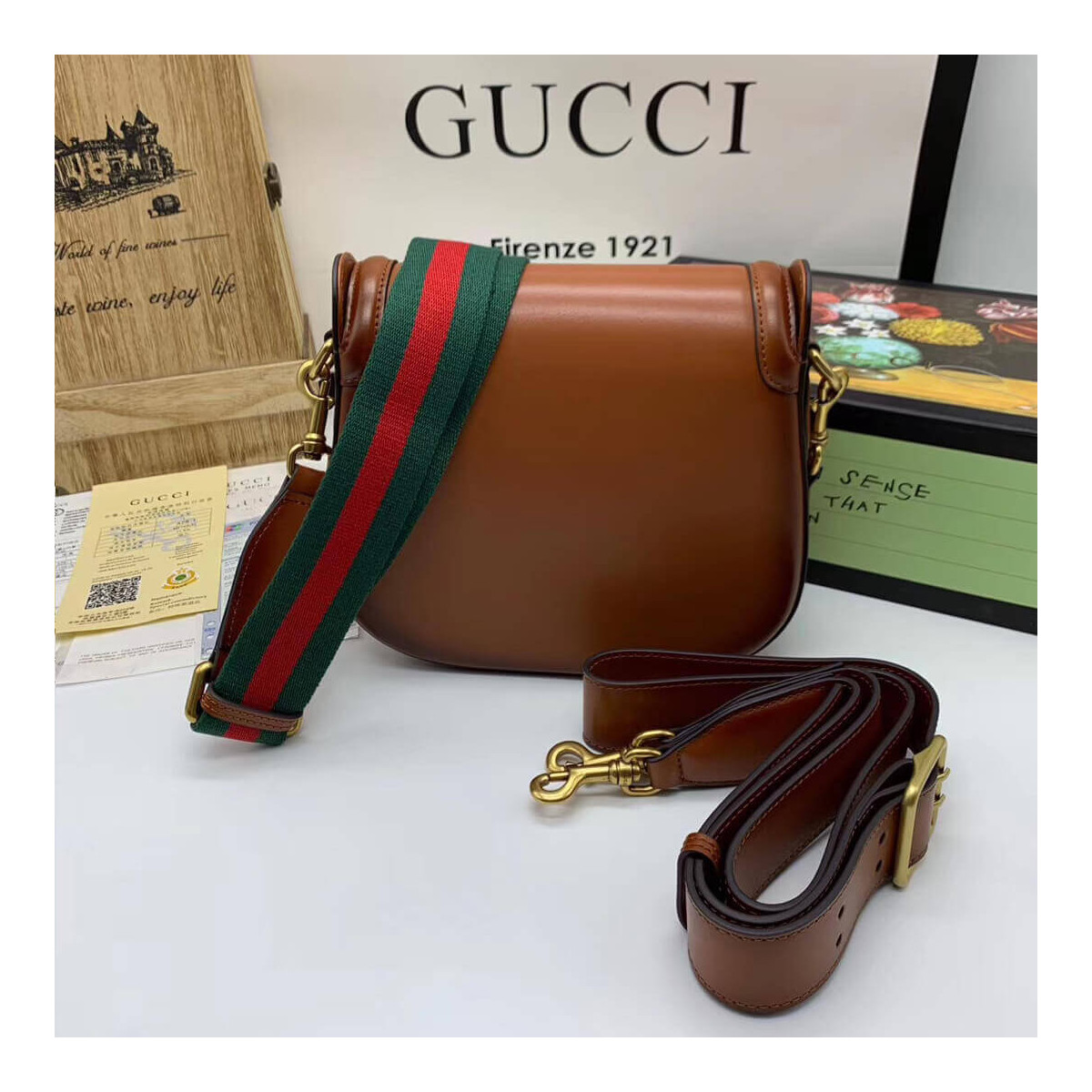 Gucci Lady Web Calfskin Leather Shoulder Bag 384821