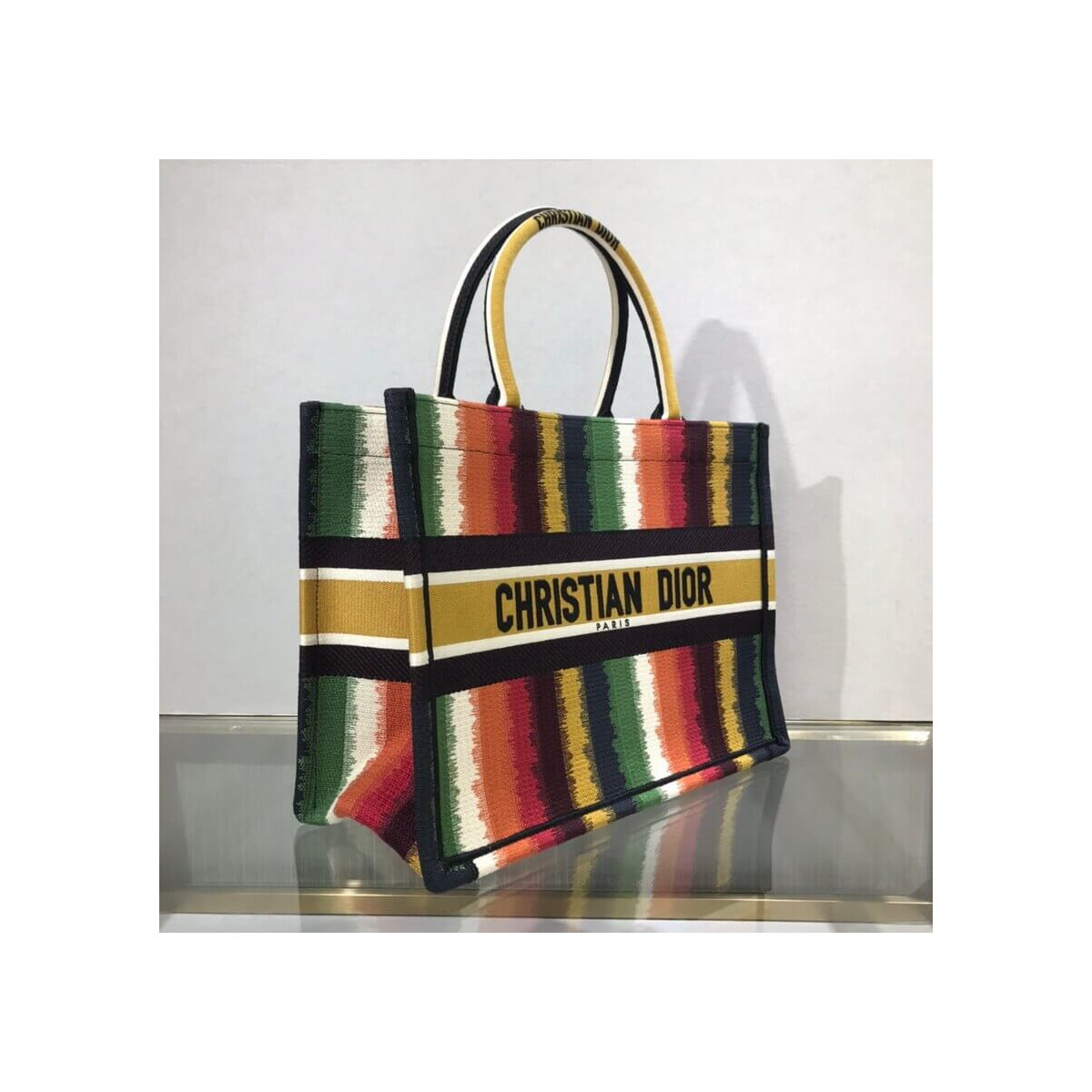 Dior Small Book Tote Multicolor D-Stripes Embroidery M1296