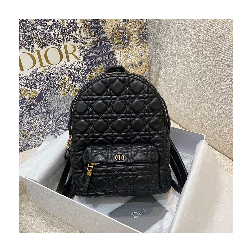 Christian Dior Black Cannage Lambskin Small Backpack M9221