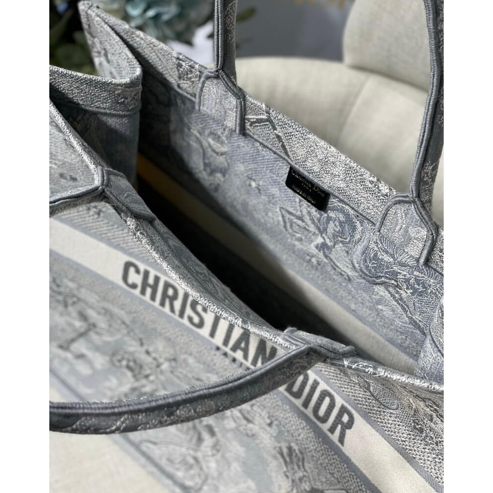 Christian Dior Book Tote Grey Toile De Jouy Bag M1286