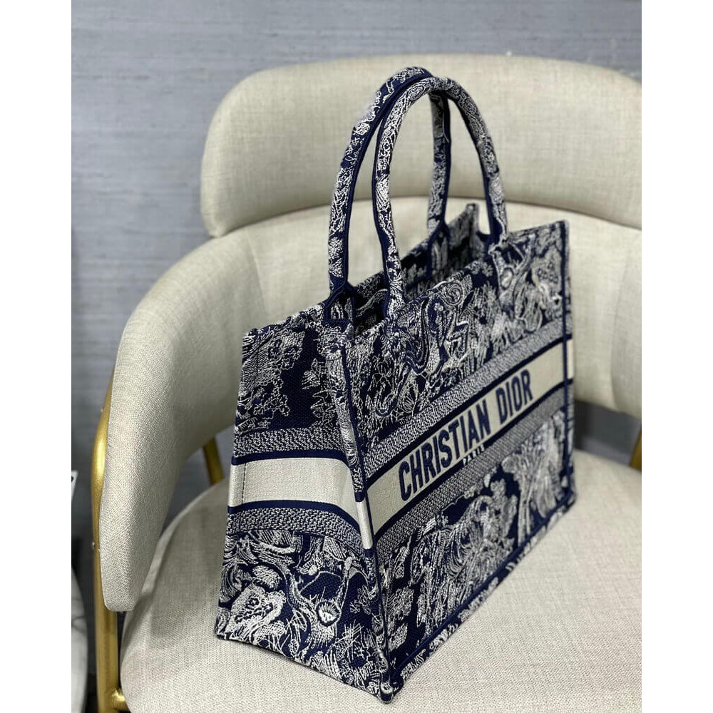 Dior Small Book Tote Blue Toile de Jouy Reverse Embroidery M1296