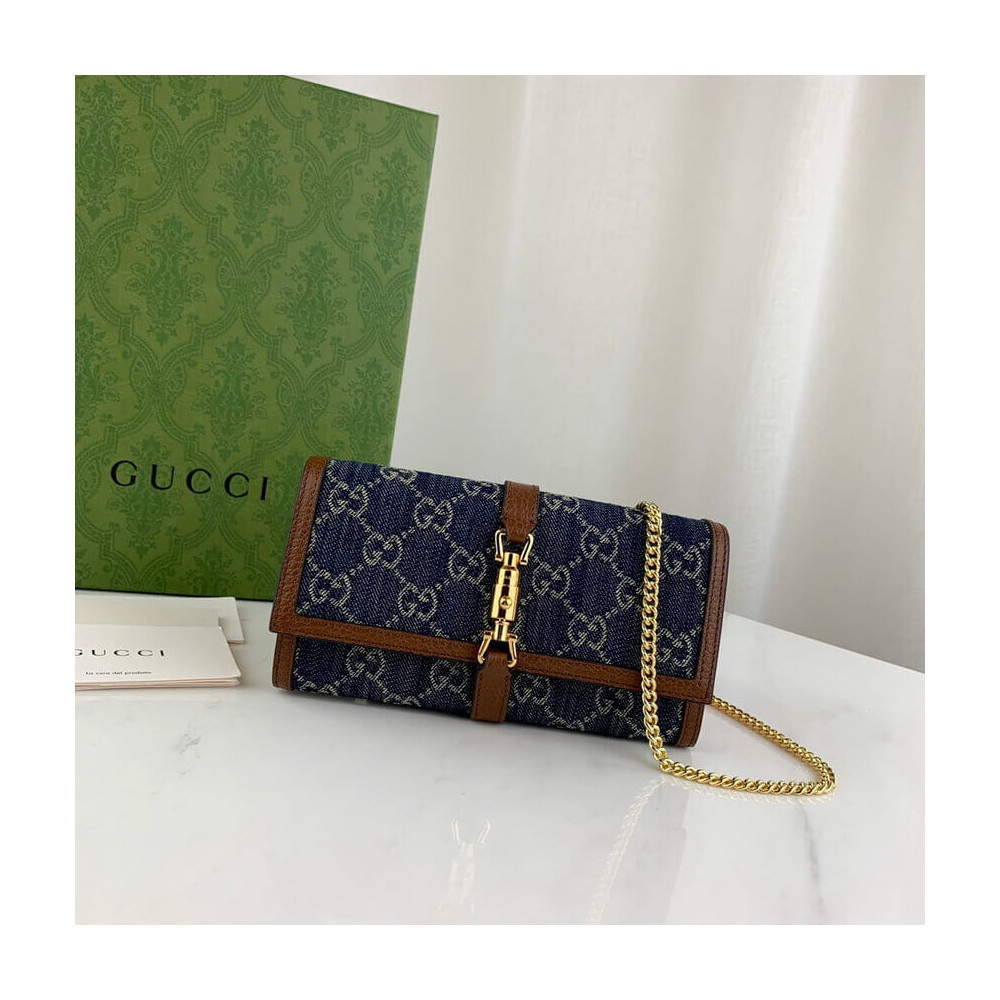 Gucci Jackie 1961 Chain Wallet 652681 in Blue Denim