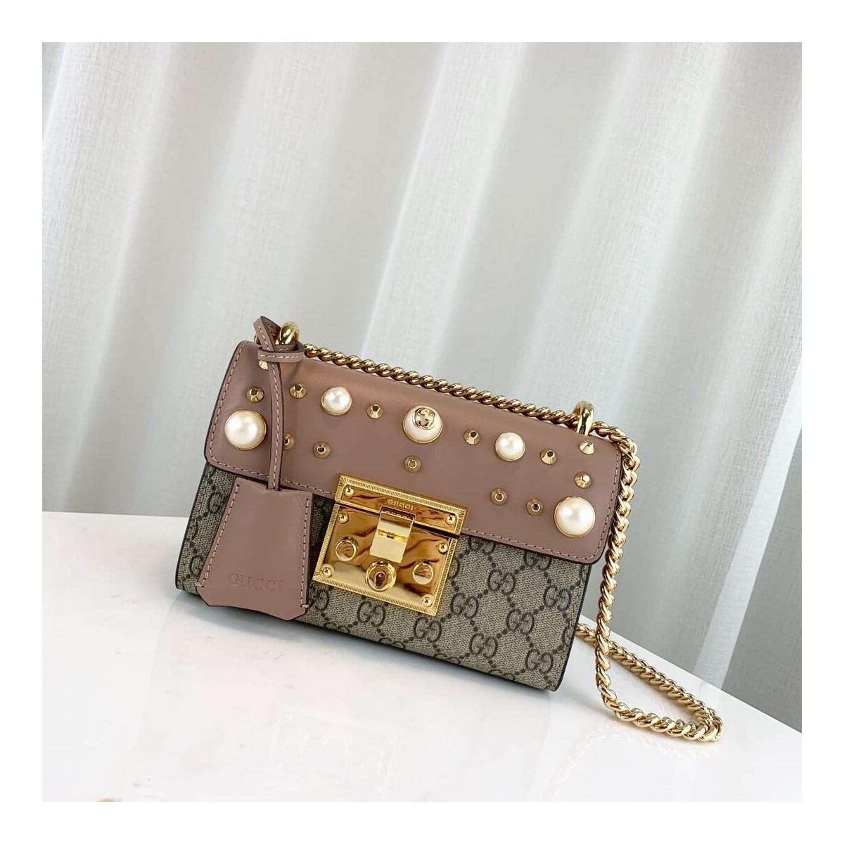 Gucci Padlock Studded GG Supreme Shoulder Bag 432182