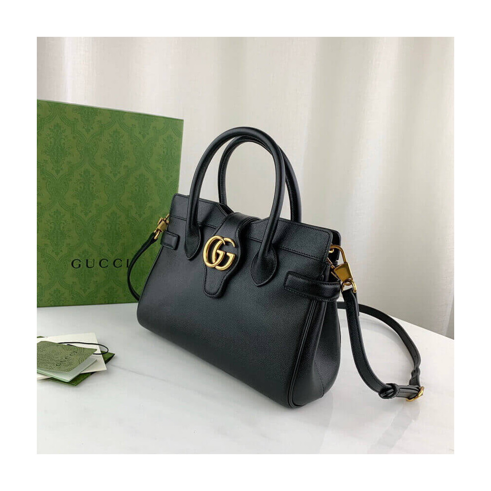 Gucci Small Top Handle Bag with Double G in Black Leather 658450