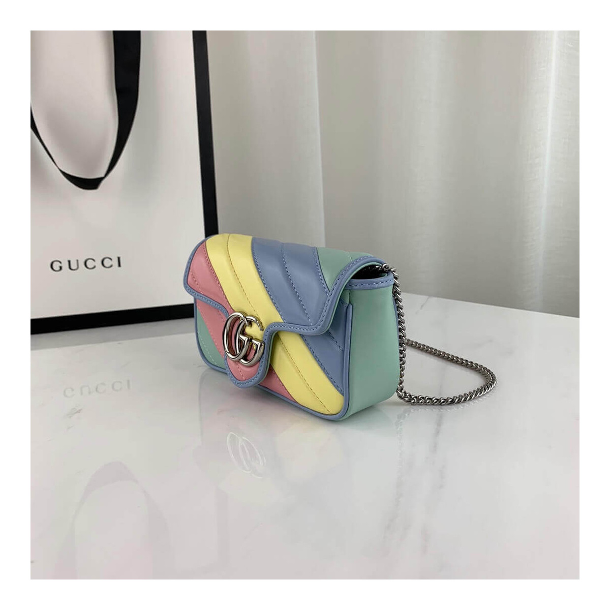 Gucci GG Marmont Super Mini Bag In Pastel And Rainbow 476433