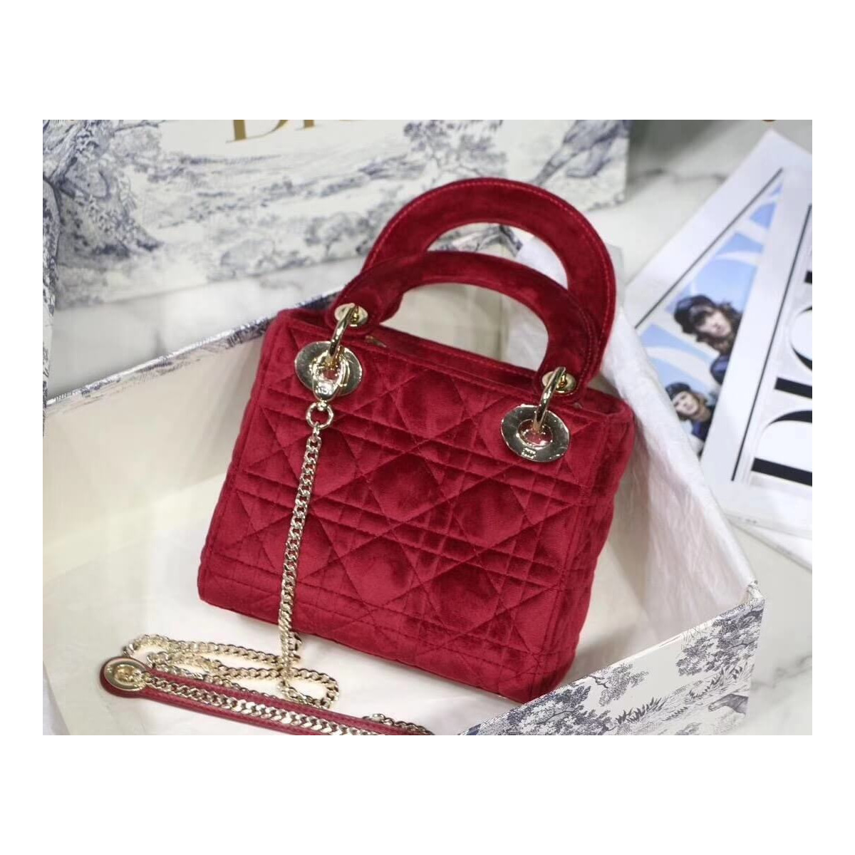 Christian Dior Velvet Mini Lady Dior Bag M505S