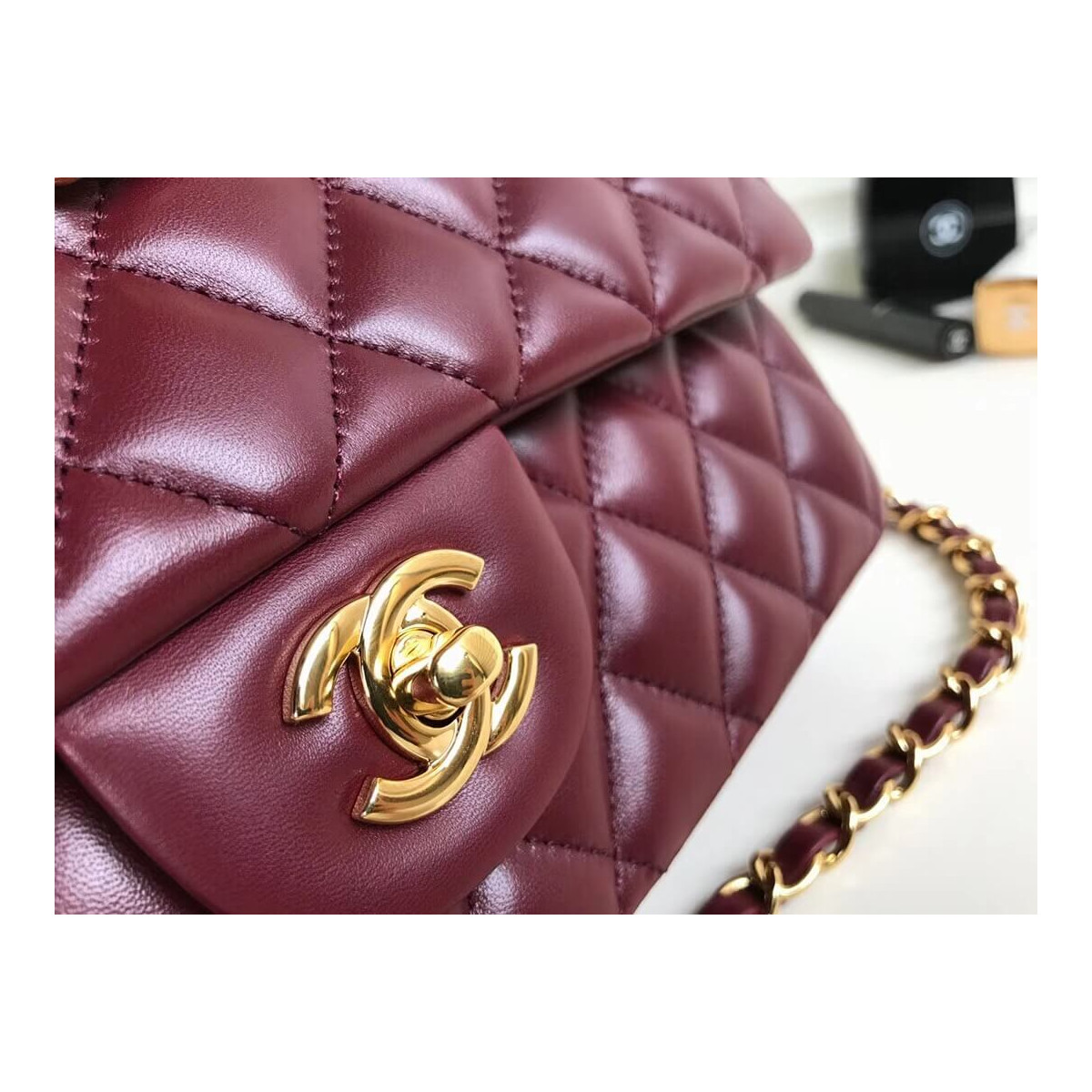 Chanel 1112 Burgundy Medium Size 2.55 Lambskin Leather Flap Bag