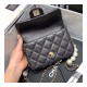 Chanel Small Pearl Logo Strap Flap Bag AS1436 Black