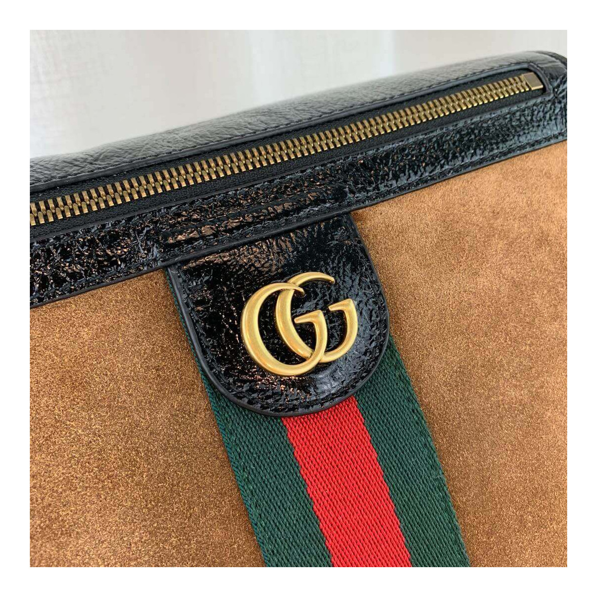 Gucci Ophidia Web Suede Saddle Bag 523658