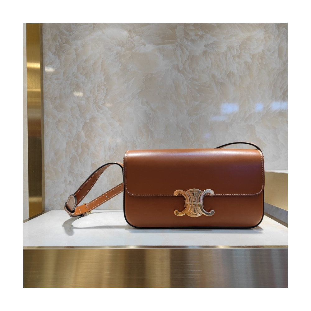 Celine Triomphe Shoulder Bag In Natural Calfskin 194143 Tan