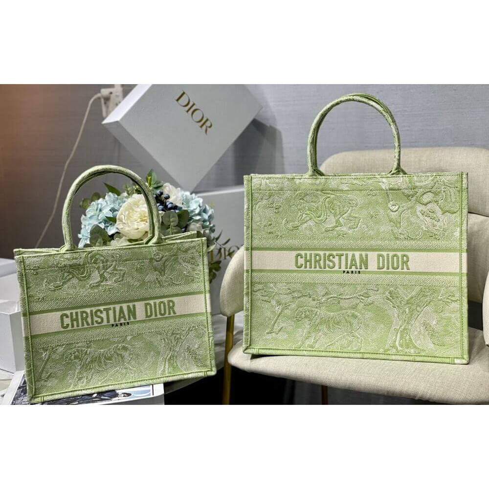 Dior Book Tote Lime Toile de Jouy Reverse Embroidery M1286