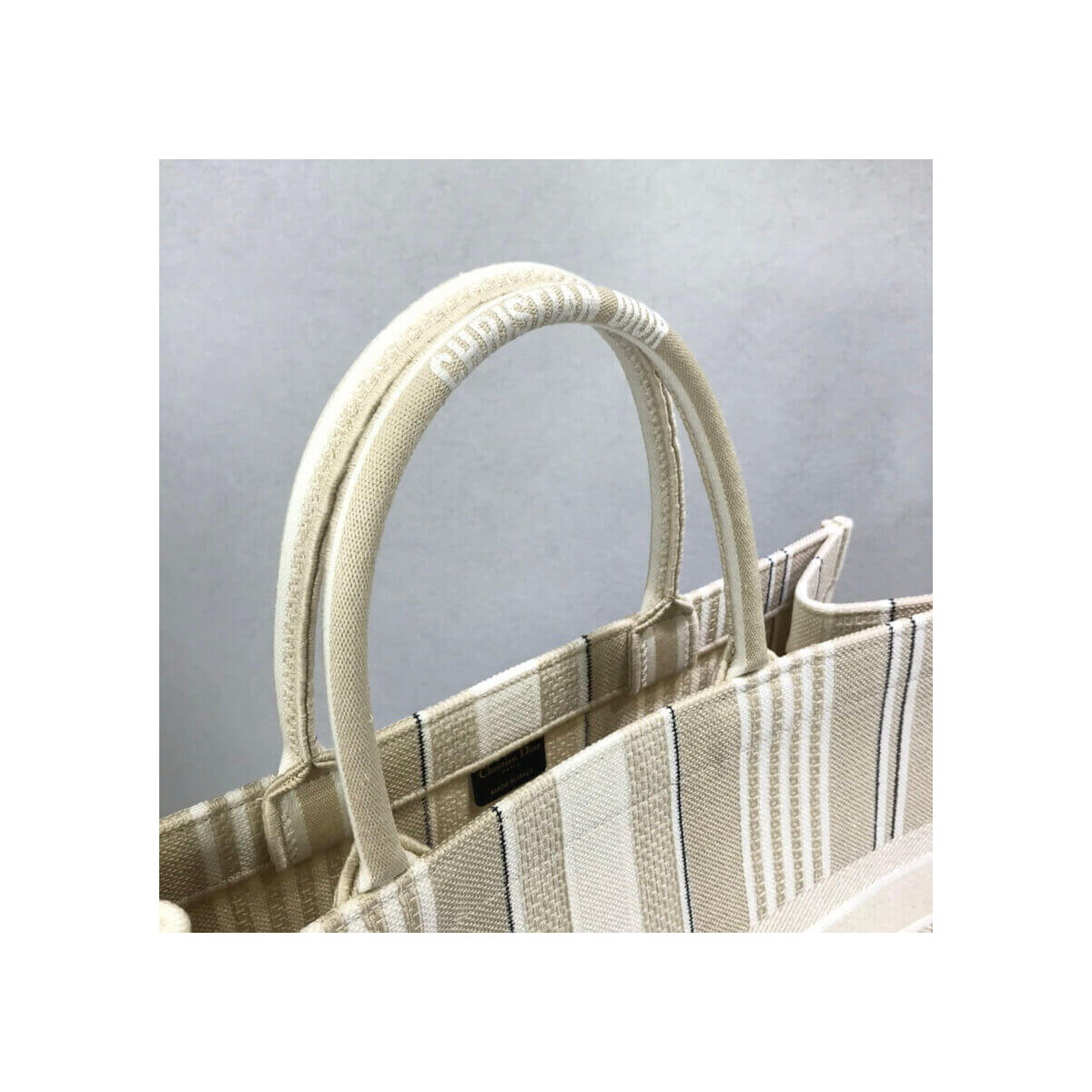 Dior Book Tote Beige Stripes Embroidery M1286