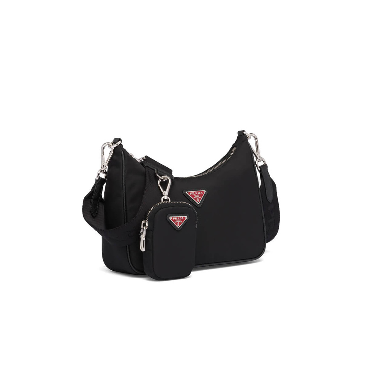 Prada Re-Edition Nylon Multi-Pochette Bag 1BH204 Black with Red Logo