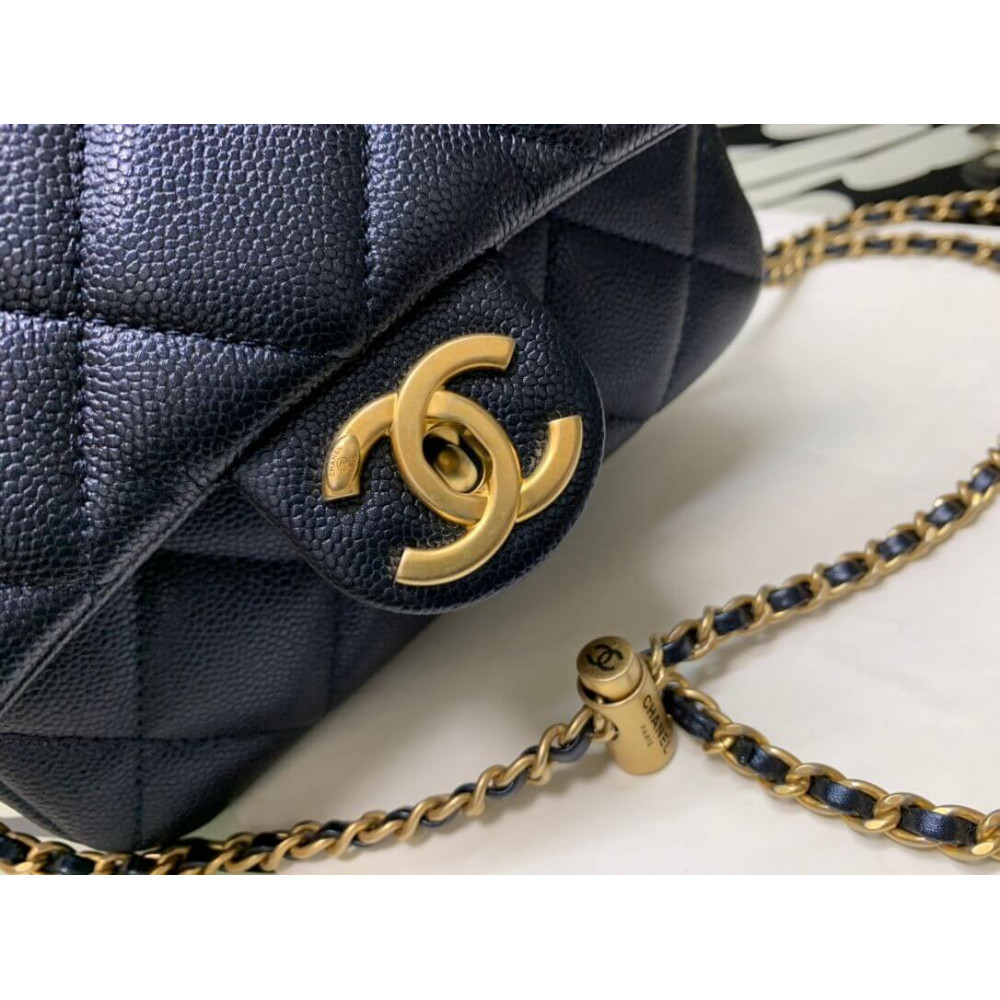 Chanel Caviar Calfskin Pearl Crush Gold Ball Mini Flap Bag 99097