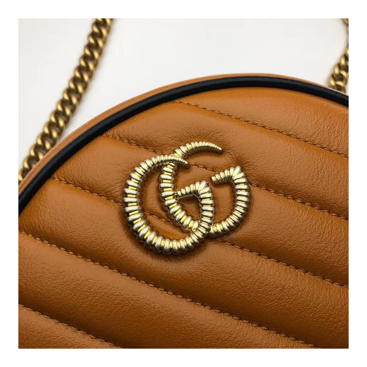 Gucci GG Marmont Mini Round Shoulder Bag 550154 Cognac