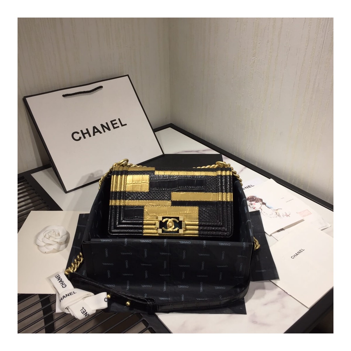 Chanel Small Boy Chanel Handbag A67085 Gold/Black