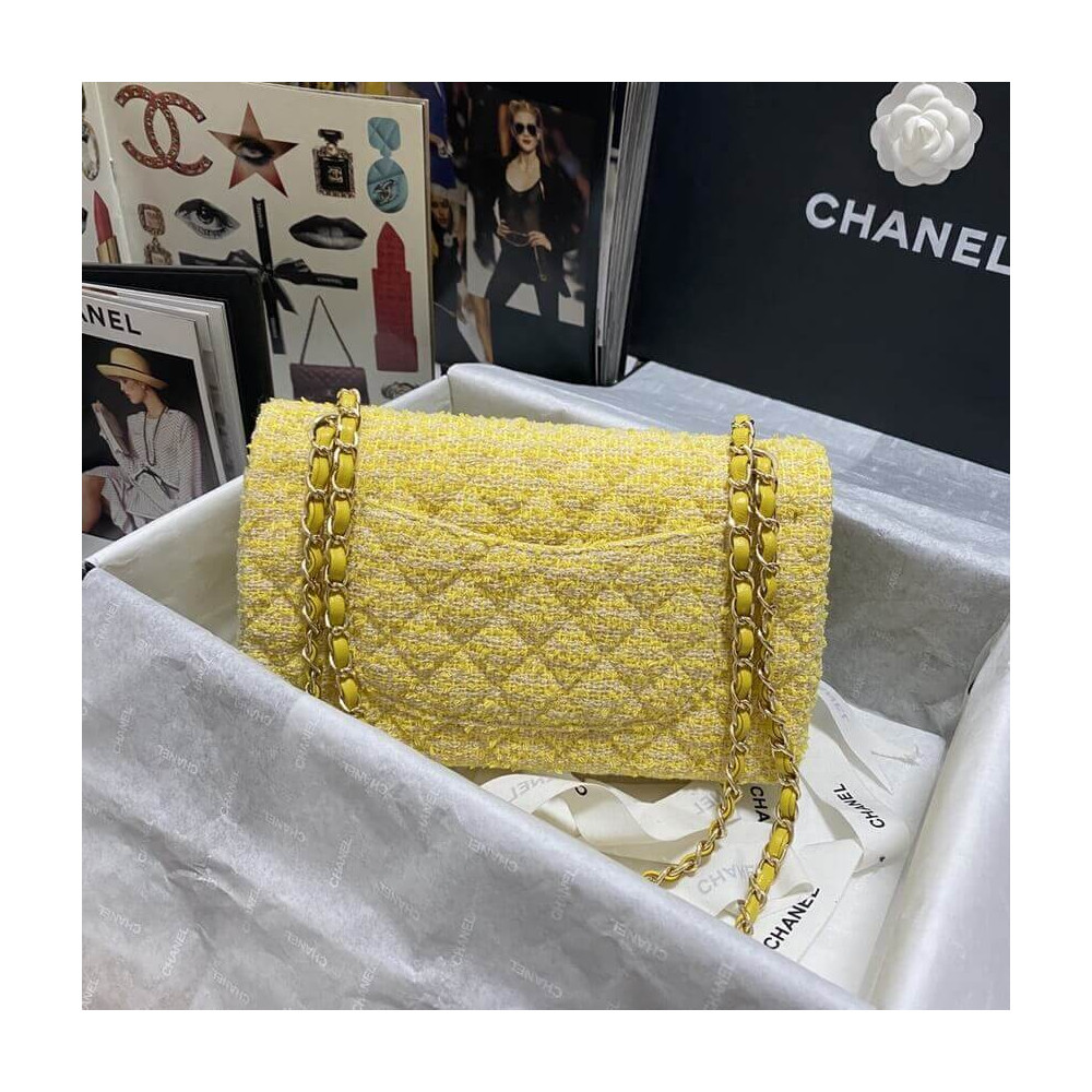 Chanel  Classic Flap Bag in Yellow Tweed 1112