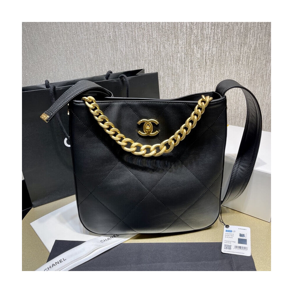 Chanel Hobo Handbag Calfskin Black AS2844