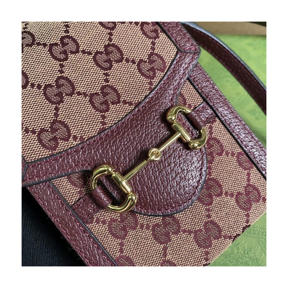 Gucci Horsebit 1955 Mini Bag 625615 in Burgundy GG Canvas