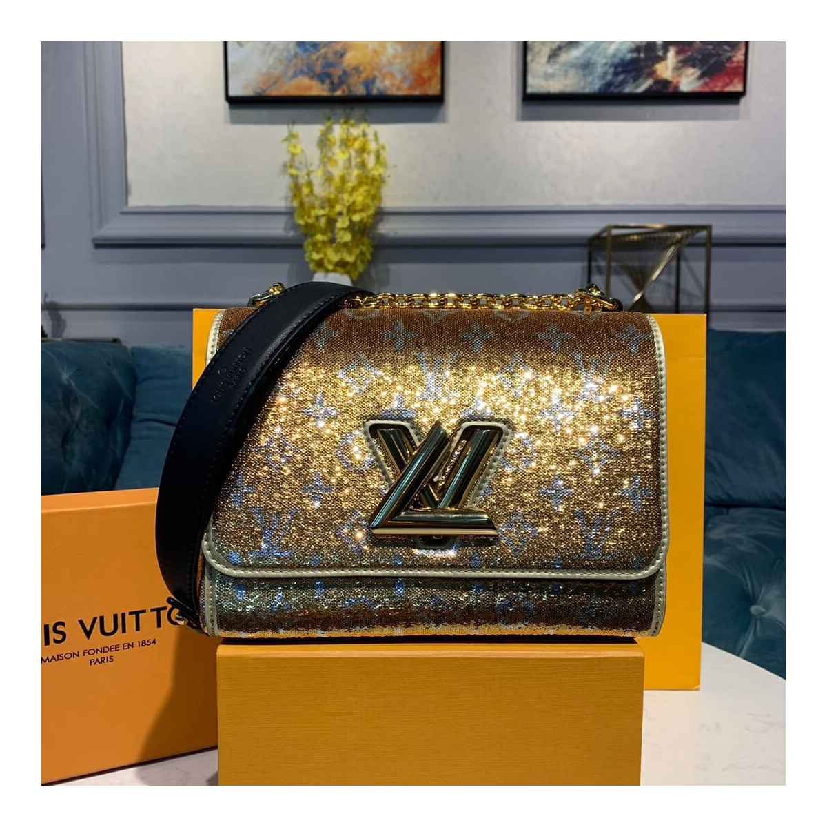 Louis Vuitton Twist MM with Gold Sequins M50282