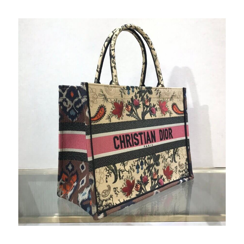 Christian Dior Small Book Tote Broderie Flowers Multicolore M1296