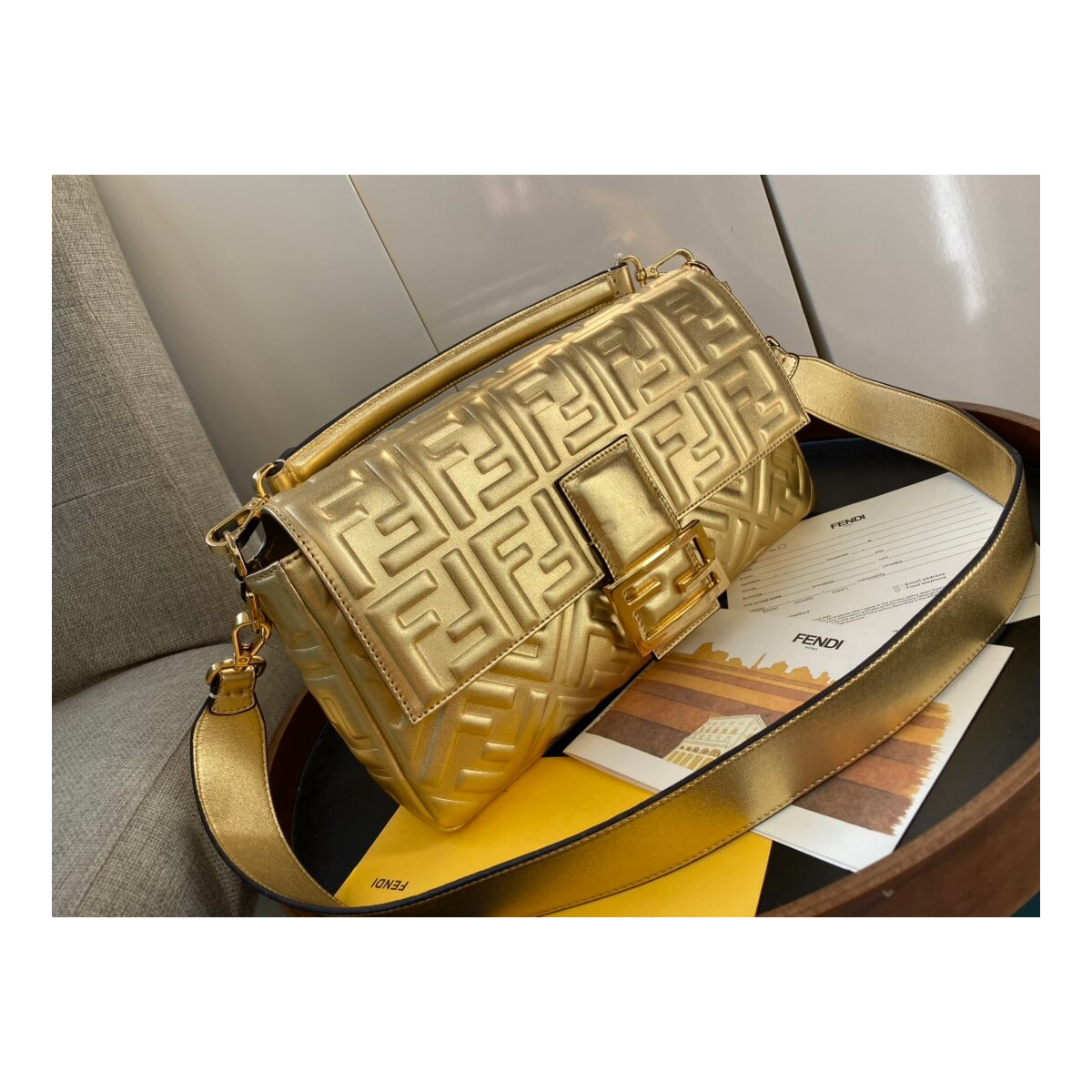 Fendi Baguette Golden Leather Bag 8BR60