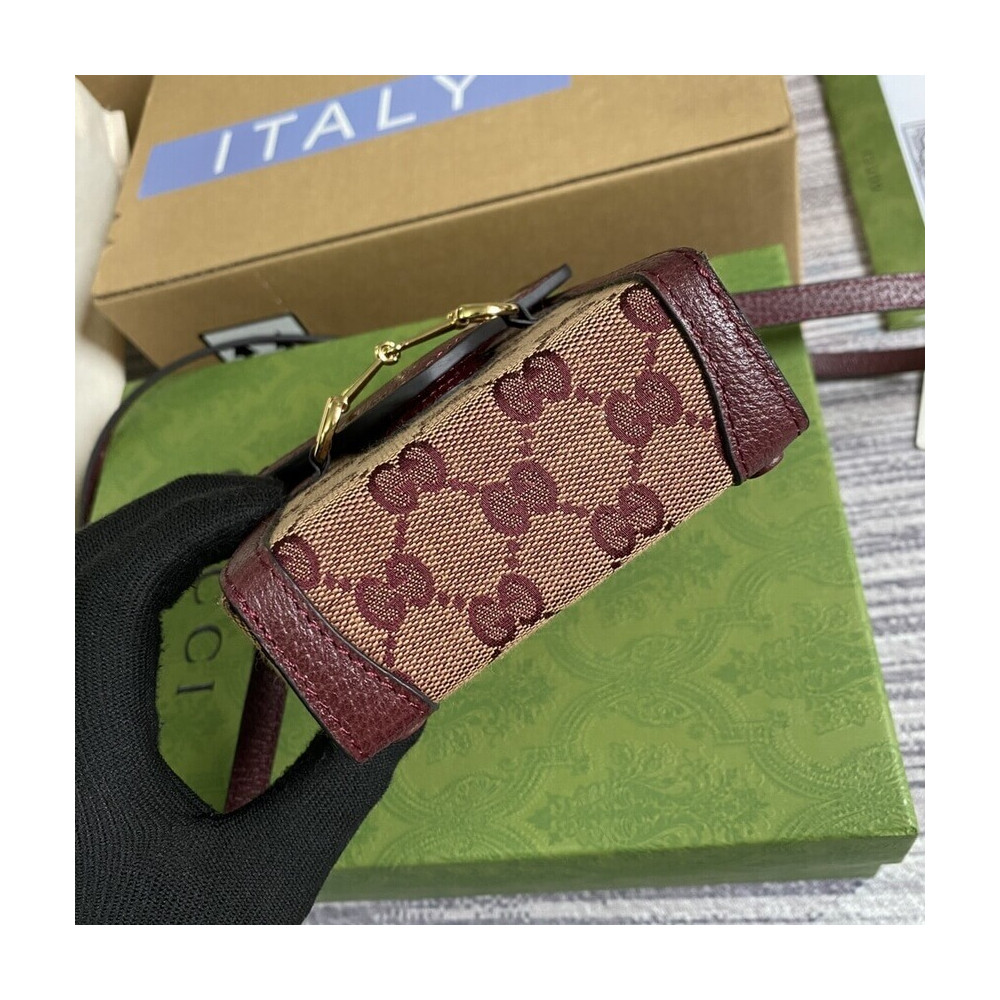 Gucci Horsebit 1955 Mini Bag 625615 in Burgundy GG Canvas