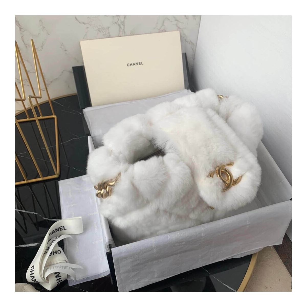 Chanel Shearling Lambskin Bucket Bag AS2241